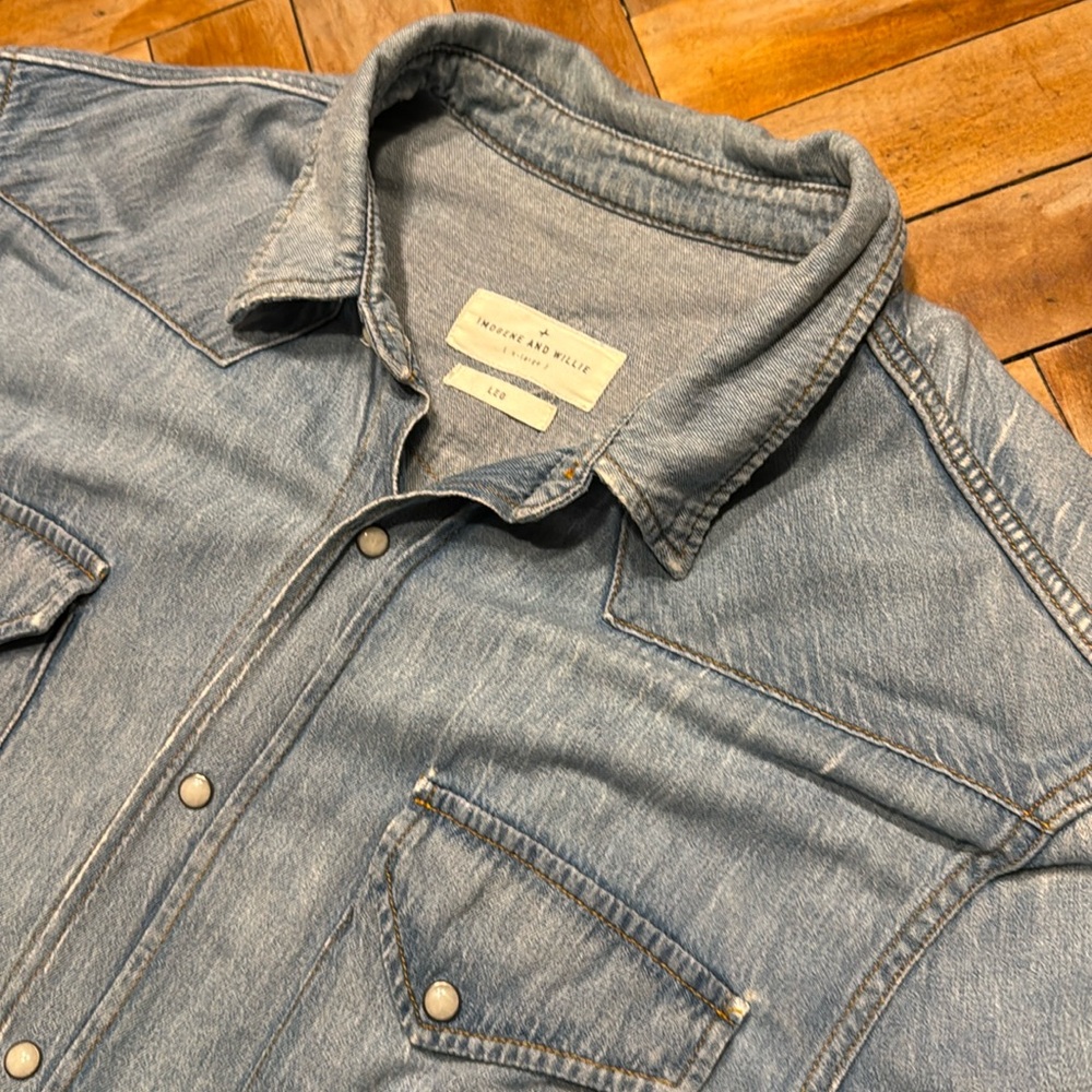 Imogene + Willie Leo Destroyed Pearl Snap Denim Shirt